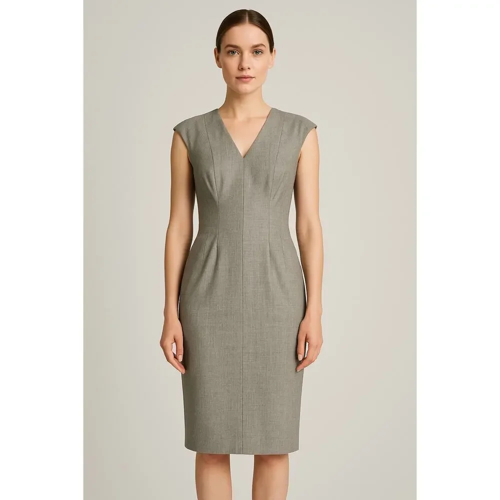 Reiss Rimini Tailored‎ Sheath Dress Womens 0 Gray Wool Blend Office Career Work